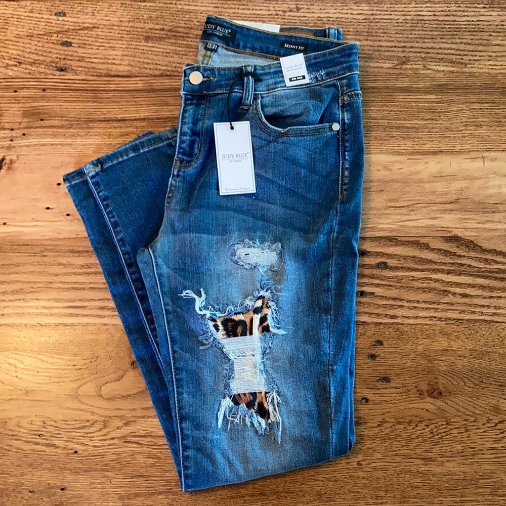 Judy Blue Distressed Leopard Jeans